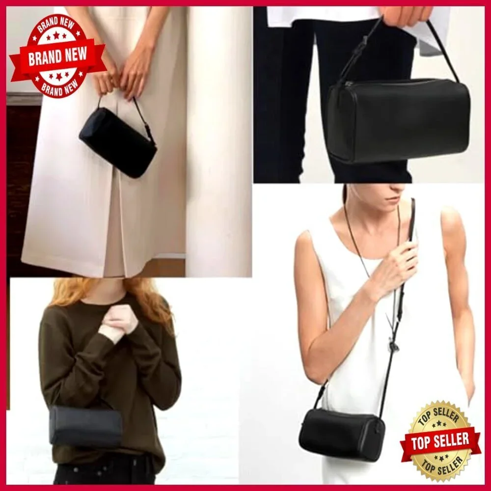 Genuine Leather Barrel Bag Hobo Crossbody Purse Adjustable Strap